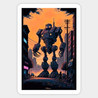 Giant futuristic robot attacking the city Sticker